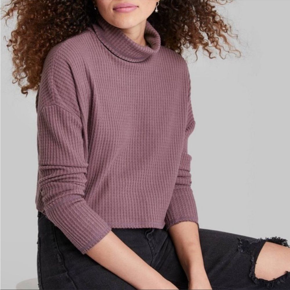 Wild Fable Long Sleeve Turtleneck Cozy Boxy Cropped T-Shirt‚ Dark Mauv Sz S